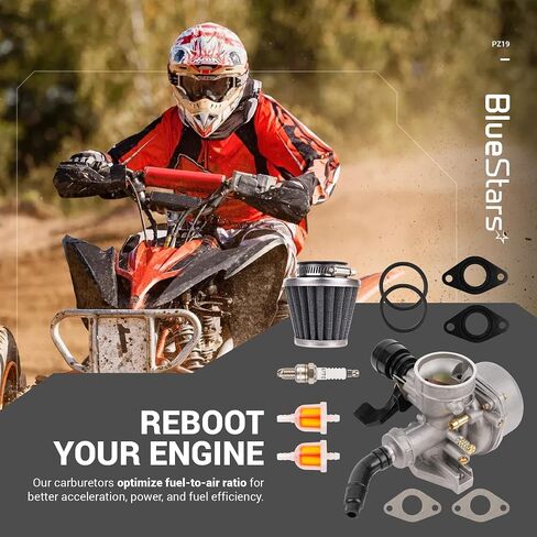 BlueStars PZ19 Carburetor Kit - Compatible with 50cc 70 80 90 110 125cc TaoTao SunL Kazuma Baja Roketa Horizontal engine ATV Go Kart Dirt Bike - Air & Fuel Filter Fuel Line O-rings Gaskets Spark Plug in Saudi Arabia