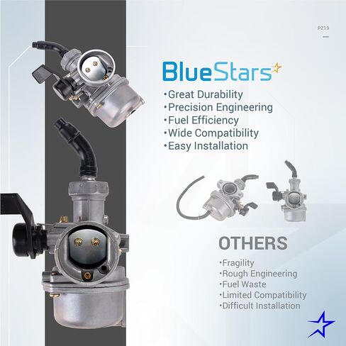 BlueStars PZ19 Carburetor Kit - Compatible with 50cc 70 80 90 110 125cc TaoTao SunL Kazuma Baja Roketa Horizontal engine ATV Go Kart Dirt Bike - Air & Fuel Filter Fuel Line O-rings Gaskets Spark Plug in Saudi Arabia