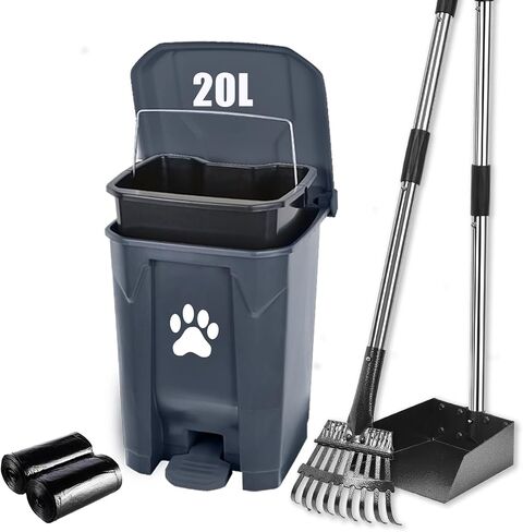 Dog Pooper Scooper, Dog Poop Trash Can Outside with Long Handle Poop Scooper Set and 40 Waste Bags, Dog Waste Trash Can with Removable Inner Bin for Large Dogs Yard Garden in Saudi Arabia