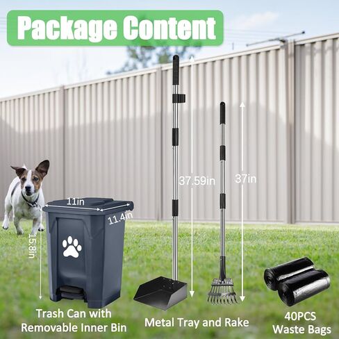 Dog Pooper Scooper, Dog Poop Trash Can Outside with Long Handle Poop Scooper Set and 40 Waste Bags, Dog Waste Trash Can with Removable Inner Bin for Large Dogs Yard Garden in Saudi Arabia