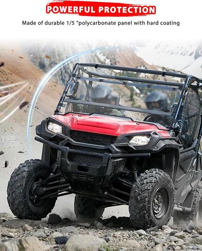 3-IN-1 Flip Up Windshield for Honda Pioneer 1000-3 1000-5 1000-6 2016-2025, 1/5" Hard Coated PC Adjustable Windscreen for Pioneer 1000 Accessories, Open/Vented/Closed, Installation Video in Saudi Arabia