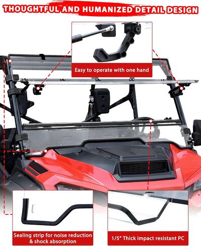 3-IN-1 Flip Up Windshield for Honda Pioneer 1000-3 1000-5 1000-6 2016-2025, 1/5" Hard Coated PC Adjustable Windscreen for Pioneer 1000 Accessories, Open/Vented/Closed, Installation Video in Saudi Arabia