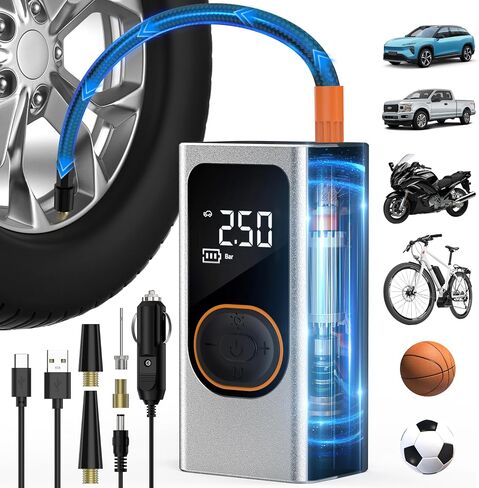Tire Inflator Portable Air Compressor-150PSI & 4000mAh Portable Air Pump, Accurate Pressure LCD Display, 3X Fast Inflation for Cars, Bikes & Motorcycle Tires, Balls 02 in Saudi Arabia
