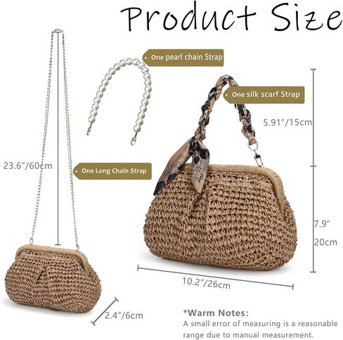 Summer Straw Clutch Purses for Women, Beach Woven Straw Crossbody Handbags with Pearl Chain, Dumpling Wicker Purse in Saudi Arabia