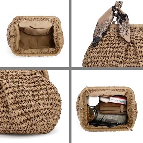 Summer Straw Clutch Purses for Women, Beach Woven Straw Crossbody Handbags with Pearl Chain, Dumpling Wicker Purse in Saudi Arabia