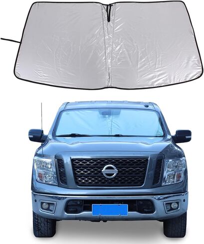 Windshield Sunshade Fit for Nissan Titan 2013-2019 Front Window Sun Shade Foldable Reflective Sun Visor Custom Sunscreen UV Blocker Privacy Protector HeatShield Keep Your Car Cooler (Silver) in Saudi Arabia