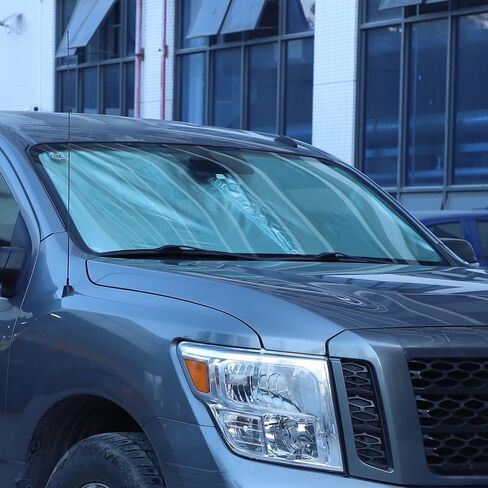 Windshield Sunshade Fit for Nissan Titan 2013-2019 Front Window Sun Shade Foldable Reflective Sun Visor Custom Sunscreen UV Blocker Privacy Protector HeatShield Keep Your Car Cooler (Silver) in Saudi Arabia