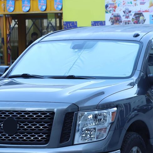 Windshield Sunshade Fit for Nissan Titan 2013-2019 Front Window Sun Shade Foldable Reflective Sun Visor Custom Sunscreen UV Blocker Privacy Protector HeatShield Keep Your Car Cooler (Silver) in Saudi Arabia