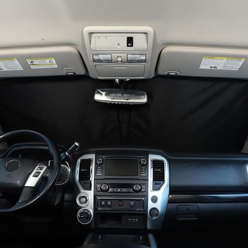 Windshield Sunshade Fit for Nissan Titan 2013-2019 Front Window Sun Shade Foldable Reflective Sun Visor Custom Sunscreen UV Blocker Privacy Protector HeatShield Keep Your Car Cooler (Silver) in Saudi Arabia