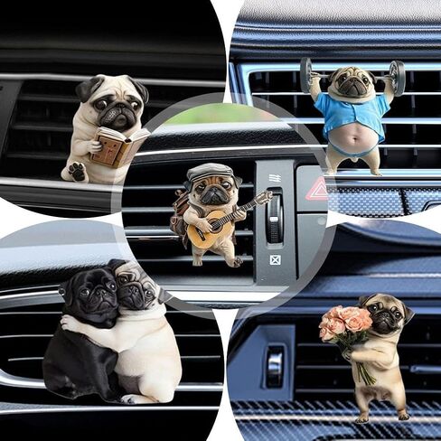 Pug Pug Car Air Vate Diffuser - 2d أكريليك لطيف الكلب العطرية مقطع لتنفيس السيارة ، وتثبيت سهلة ، التعبير المرح ، لا حاجة للبطارية (النمط ج) in Saudi Arabia