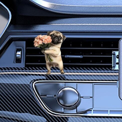 Pug Pug Car Air Vate Diffuser - 2d أكريليك لطيف الكلب العطرية مقطع لتنفيس السيارة ، وتثبيت سهلة ، التعبير المرح ، لا حاجة للبطارية (النمط ج) in Saudi Arabia