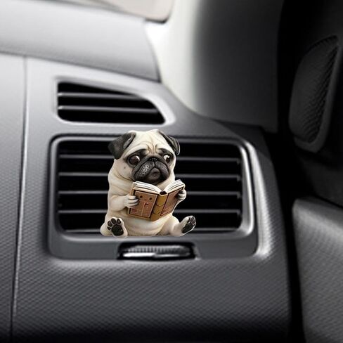 Pug Pug Car Air Vate Diffuser - 2d أكريليك لطيف الكلب العطرية مقطع لتنفيس السيارة ، وتثبيت سهلة ، التعبير المرح ، لا حاجة للبطارية (النمط ج) in Saudi Arabia
