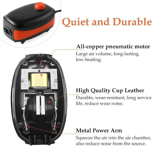 Fedour 4W 5W Aquarium Air Pump ، منافذ مزدوجة مضخة Oxygen ، Ultra Quiet Aquarium Bubbler لما يصل إلى 200 جالون أسماك وخزان سلحفاة (5W لمدة 20-200 جالون) in Kuwait