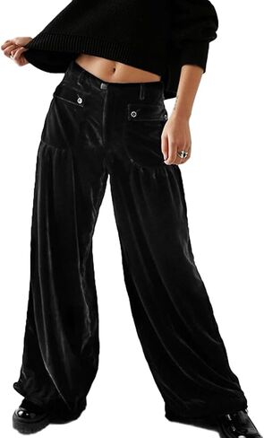 Womens Elastic Waist Cargo Velvet Trousers Casual Mid Waist Velvet Jogger Ankle Tie Barrel Balloon Pants in Saudi Arabia
