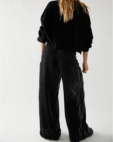 Womens Elastic Waist Cargo Velvet Trousers Casual Mid Waist Velvet Jogger Ankle Tie Barrel Balloon Pants in Saudi Arabia