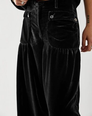 Womens Elastic Waist Cargo Velvet Trousers Casual Mid Waist Velvet Jogger Ankle Tie Barrel Balloon Pants in Saudi Arabia