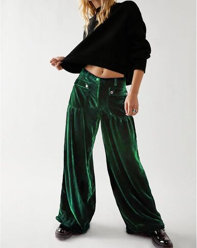 Womens Elastic Waist Cargo Velvet Trousers Casual Mid Waist Velvet Jogger Ankle Tie Barrel Balloon Pants in Saudi Arabia