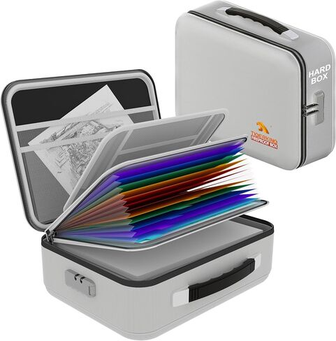 مربع مستندات مضاد للحريق 𝐇𝐚𝐫𝐝 𝐂𝐚𝐬𝐞 مع سحاب مقاوم للماء ، مربع ملف مقاوم للحريق مع قفل ، مربع آمن مضاد للماء للمستندات المهمة ، شهادات - منظم الملفات الأسود in Kuwait