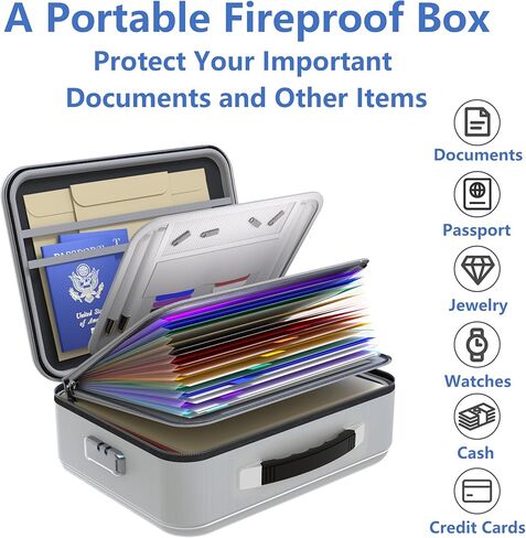 مربع مستندات مضاد للحريق 𝐇𝐚𝐫𝐝 𝐂𝐚𝐬𝐞 مع سحاب مقاوم للماء ، مربع ملف مقاوم للحريق مع قفل ، مربع آمن مضاد للماء للمستندات المهمة ، شهادات - منظم الملفات الأسود in Kuwait
