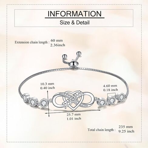 سوار أمي/نانا S925 Sterling Silver Infinity Heart Love You Mom Bracelets Mothers Jewelry for Women in Saudi Arabia