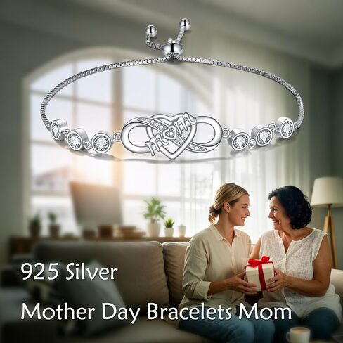 سوار أمي/نانا S925 Sterling Silver Infinity Heart Love You Mom Bracelets Mothers Jewelry for Women in Saudi Arabia