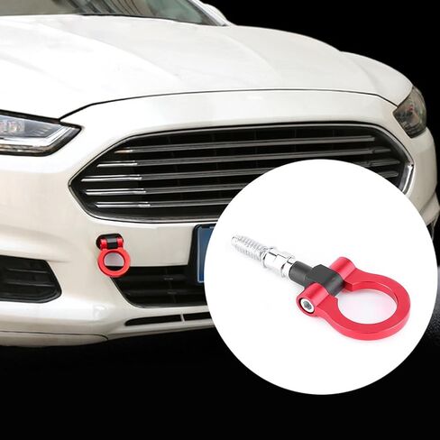 Yctze Towing Hook, Car Auto Trailer Aluminum Alloy Front Tow Hook Towing Ring for E Series Red, Silver, Black (Red) for Towing Eye Transit Connect Tow Hook Tow Hook Ring Screw in Saudi Arabia