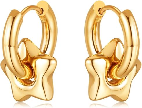 Silver Star Hoop Earrings for Women Dainty Gold Star Hoop Earrings Chunky Silver Huggie Dangle Earrings Y2k Grunge Star Earrings Trendy Jewelry Accessories in Kuwait