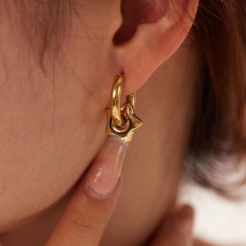 Silver Star Hoop Earrings for Women Dainty Gold Star Hoop Earrings Chunky Silver Huggie Dangle Earrings Y2k Grunge Star Earrings Trendy Jewelry Accessories in Kuwait