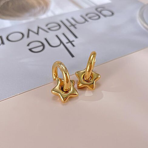 Silver Star Hoop Earrings for Women Dainty Gold Star Hoop Earrings Chunky Silver Huggie Dangle Earrings Y2k Grunge Star Earrings Trendy Jewelry Accessories in Kuwait