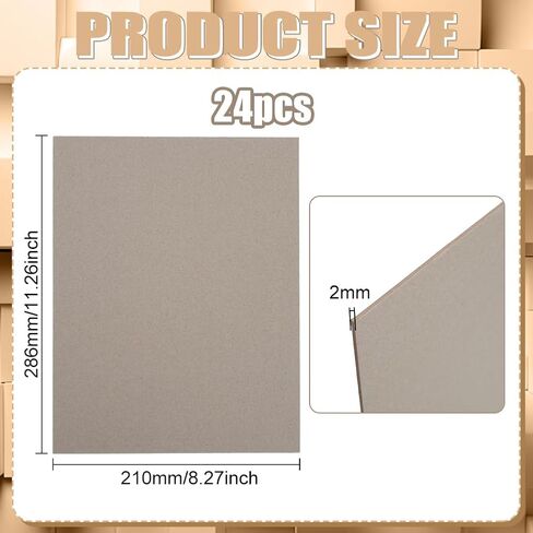 Fingerinspire 24 PCS Book Board 80pt 2mm لوحات رمادية رمادية فاتحة لوحات لوحة Chipboard Rectangle Kraft Papers Chip Sheets لوازم الكتب لغطاء مواد ربط الكتب (12.5 × 10 بوصة) in Kuwait