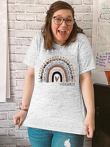 Women Teacher Life Shirt Rainbow Leopard Graphic Tee Kindergarten Teachers Gift T Shirt Inspirational Tops in Saudi Arabia