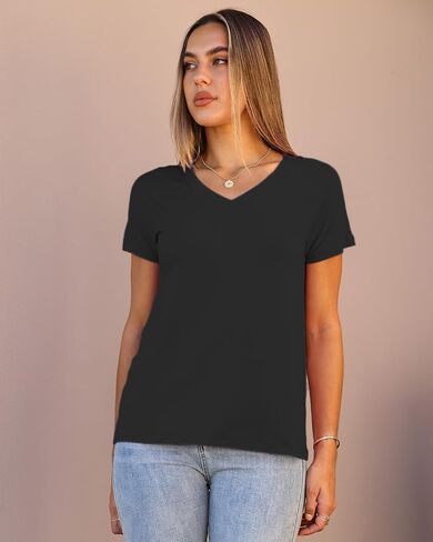 Abardsion 2025 Summer V Neck T Shirts for Women Trendy Outfits Loose Fitted Elegant Blouses Tops in Kuwait