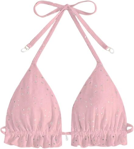 Oyoangle Women's Triangle Halter Bikini Top Boho Eyelet Emelet Duster Suit Tops Beache in Saudi Arabia