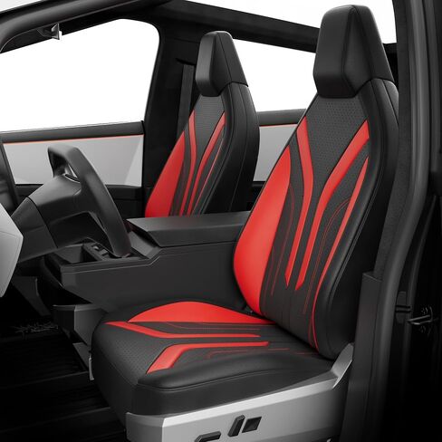 أغطية المقاعد لـ Tesla Cybertruck 2025 2024 ، PU Leather مجموعة كاملة مع غطاء مسند الذراع - أغطية المقعد الخلفي الأمامي حماية الحافة الكاملة ، الأسود in Kuwait