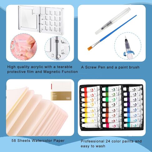 2025 New Pocket Artist Watercolor Travel Set 15 Grid Mini Watercolor Paint Set Paint Palette Travel Kit Include Brush and Sketchbook Mini Portable Watercolor Travel Set for Painters Artists(Acrylic) in Saudi Arabia