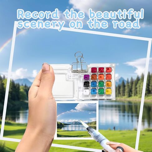 2025 New Pocket Artist Watercolor Travel Set 15 Grid Mini Watercolor Paint Set Paint Palette Travel Kit Include Brush and Sketchbook Mini Portable Watercolor Travel Set for Painters Artists(Acrylic) in Saudi Arabia
