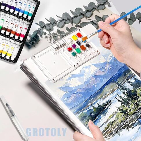 2025 New Pocket Artist Watercolor Travel Set 15 Grid Mini Watercolor Paint Set Paint Palette Travel Kit Include Brush and Sketchbook Mini Portable Watercolor Travel Set for Painters Artists(Acrylic) in Saudi Arabia