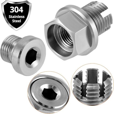 Qwork Stains Steel M14.1-1.5 × 15 مم قابس تصريف زيت كبير الحجم ، مجموعة إصلاح خيوط الزيت الناخب الذاتي مع مفتاح سداسي ، حلقات O ، وحشيات النحاس in Kuwait