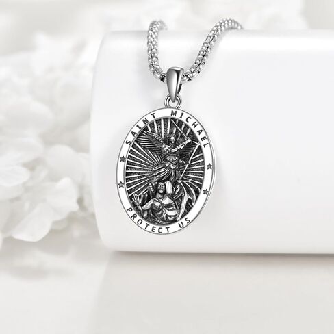 Patron Saint Medals Necklace 925 Sterling Silver Amulet Pendant Medallion Medal Jewelry Gifts for Men Women in Saudi Arabia