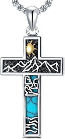 قلادة الصليب الفيروز للرجال S925 Sterling Silver Fryquoise قلادة قلادة عبر الهدايا المجوهرات in Kuwait