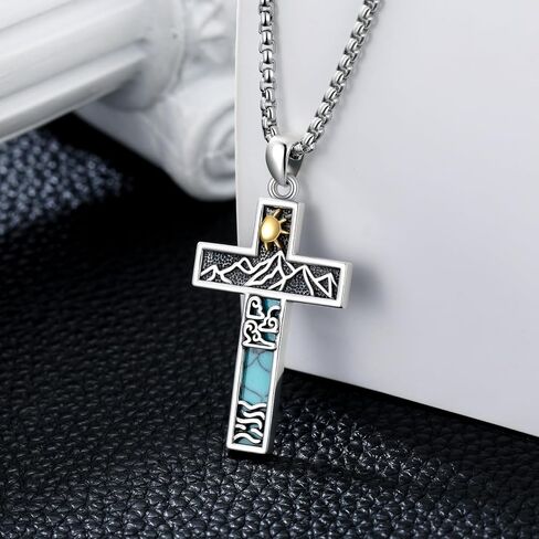 قلادة الصليب الفيروز للرجال S925 Sterling Silver Fryquoise قلادة قلادة عبر الهدايا المجوهرات in Kuwait