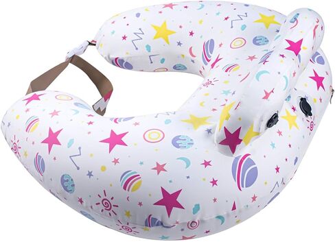 Inflatable Travel Nursing Pillow + Plus Pillow Cover for Replacement, Breastfeeding Breast Feeding Pillow for Mom & Baby Support, 2 Removable Cover, Newborn Essentials Must Haves in Kuwait