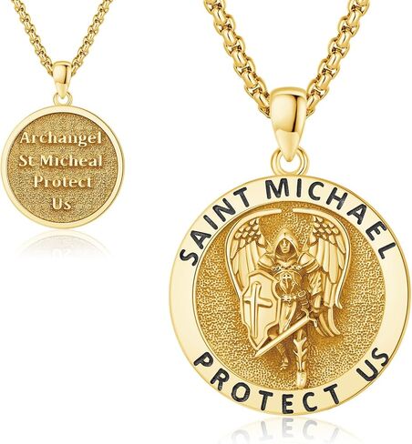 Archangel St Michael Pendant Necklace for Men Women, 925 Sterling Silver Patron Saint of Courage and Protection Medal Pendant in Saudi Arabia