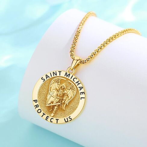 Archangel St Michael Pendant Necklace for Men Women, 925 Sterling Silver Patron Saint of Courage and Protection Medal Pendant in Saudi Arabia
