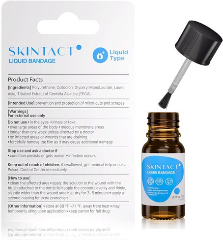 ضمادة سائلة Skintact مع Centella Asiatica Extract & Glyceryl Monolaurate-تغطية طويلة الأمد ومقاومة للماء وشفافة للتخفيضات الطفيفة والخدوش ، احتفظ في مجموعة الإسعافات الأولية ، 0.3 أوقية in Saudi Arabia