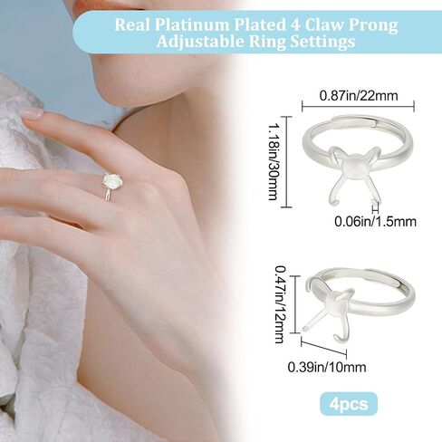 Beebeecraft 1 Box 4Pcs 2 Colors 4 Claw Prong Ring Settings 18K Gold & Platinum Plated Adjustable Blanks Finger Ring Bases Components for DIY Ring Jewelry Making in Saudi Arabia