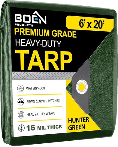 غلاف كبير مضاد للضغط على قماش القنب هنتر الأخضر ، 6 '× 20' 16 مل سميكة | RIP Proof Tarps | مادة نسج سميكة ، مقاومة للأشعة فوق البنفسجية كبيرة لخيمة مظلة القماش المشمع ، قارب ، عربة سكن متنقلة أو غطاء حمام السباحة in Kuwait