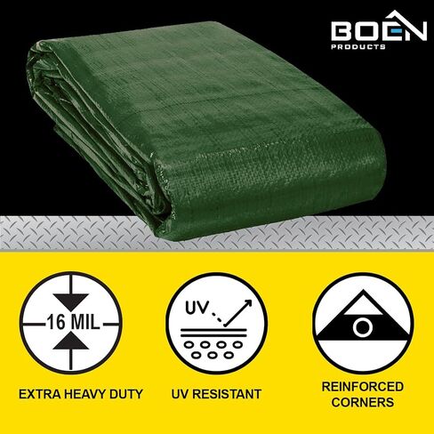 غلاف كبير مضاد للضغط على قماش القنب هنتر الأخضر ، 6 '× 20' 16 مل سميكة | RIP Proof Tarps | مادة نسج سميكة ، مقاومة للأشعة فوق البنفسجية كبيرة لخيمة مظلة القماش المشمع ، قارب ، عربة سكن متنقلة أو غطاء حمام السباحة in Kuwait