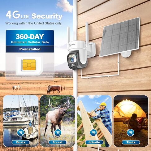 4G LTE Cellular Security Camera Wireless Outdoor مع بطاقة SIM و 64 جيجا بايت Micro SD ، لا توجد كاميرا أمان شمسية WiFi مع وصول عن بُعد وتنبيهات الحركة وصفارات الإنذار وتتبع الإنسان التلقائي والتشغيل in Kuwait