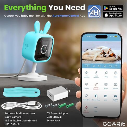 كاميرات Gearit Indoor للأمن المنزلي - كاميرا مع فيديو واضحة 2K HD ، رؤية ليلية 33 قدمًا ، صوتية 2 - كاميرا حيوان أليف داخلي للحركة والكشف عن الكلاب - من السهل تعيين كاميرا أمان داخلية واي فاي in Kuwait